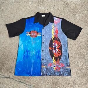 Vtg 90s y2k WD SPORTSWEAR Dragon Futuristic Print Skate Button Up Shirt Lg USA